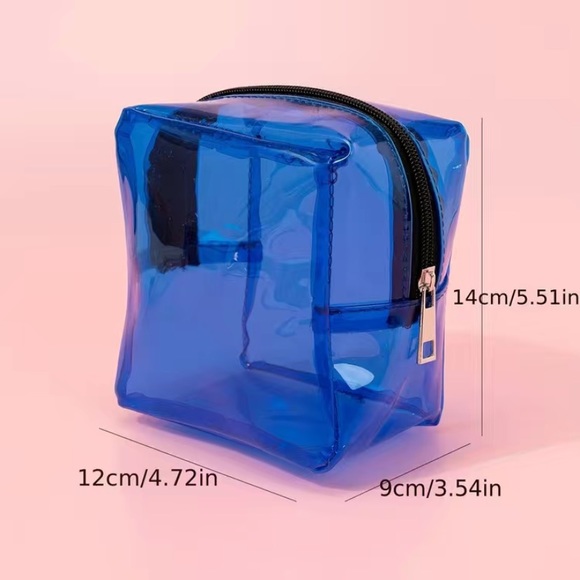Womens NEW Electric Blue Clear PVC Cosmetic Bag/Travel Clutch/Mini Purse, OS - Picture 6 of 7